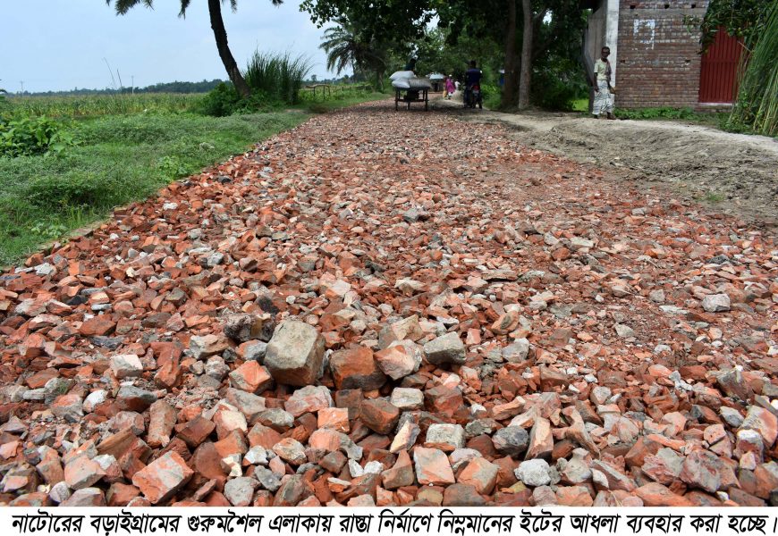 নাটোরে ভবন ভাঙ্গা ও ফাঁপা ইটে তৈরী হচ্ছে রাস্তা!